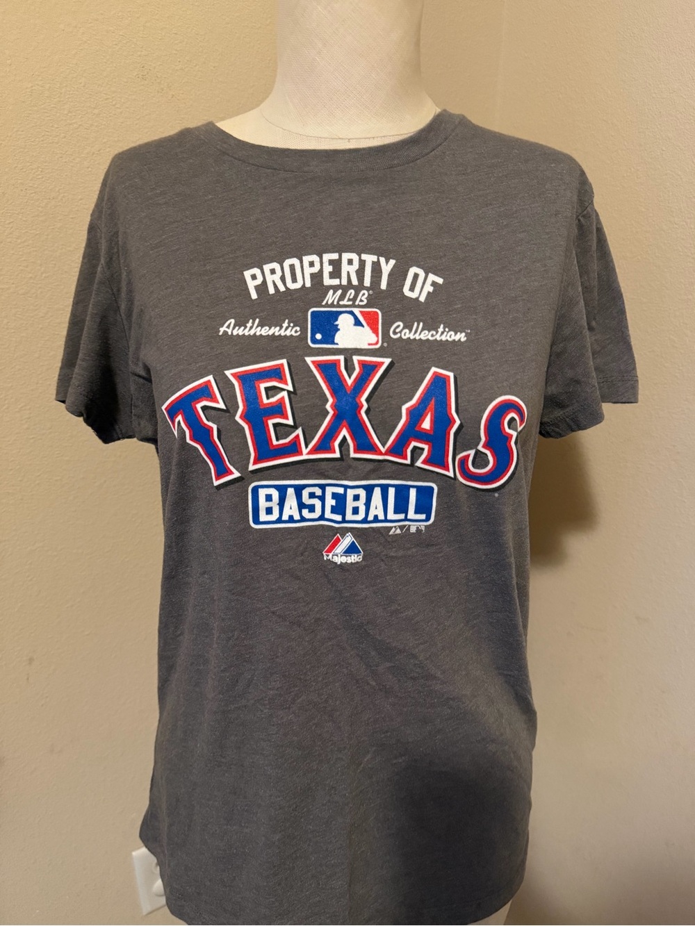 Majestic Texas Baseball Kids Short Sleeve Tee - Gray with Red & Blue Logo